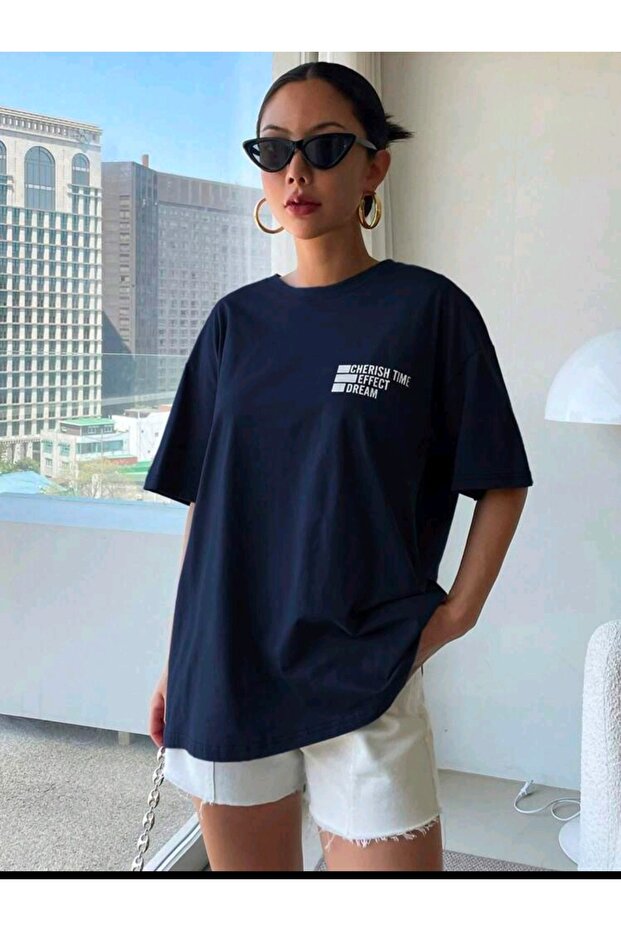 Women's Cherish Time Effect Printed Oversize Casual T-shirt Boyfriend