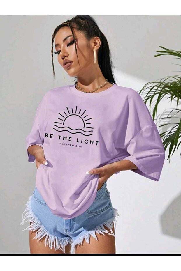 Women's BE THE LIGHT Printed Oversize Casual T-shirt Unisex Boyfirend