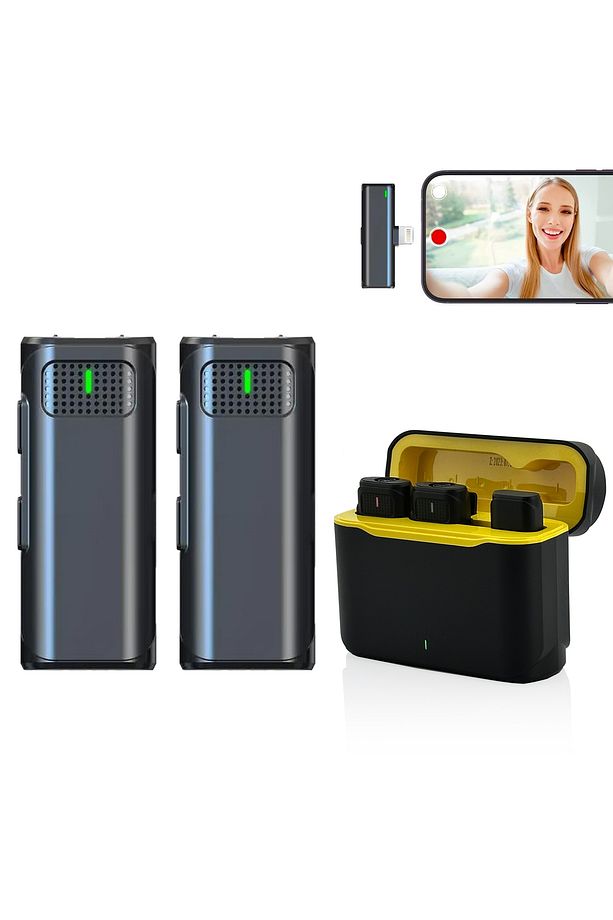 Kablosuz Yaka Mikrofonu Klipsli Canlı Yayın Röportaj Video Kayıt Mikrofonu Lightning Uyumlu V8-2Type - 1