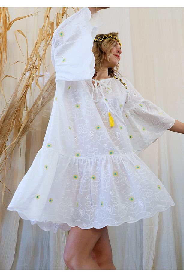 PAPATYA PAMUK FİSTO BOHO ELBİSE - 3