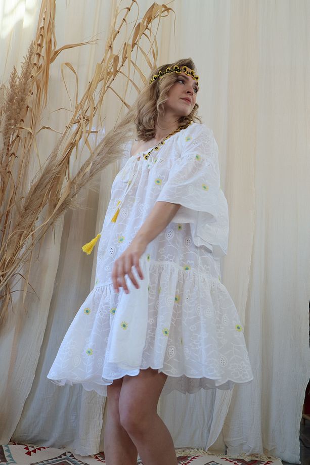 PAPATYA PAMUK FİSTO BOHO ELBİSE - 2