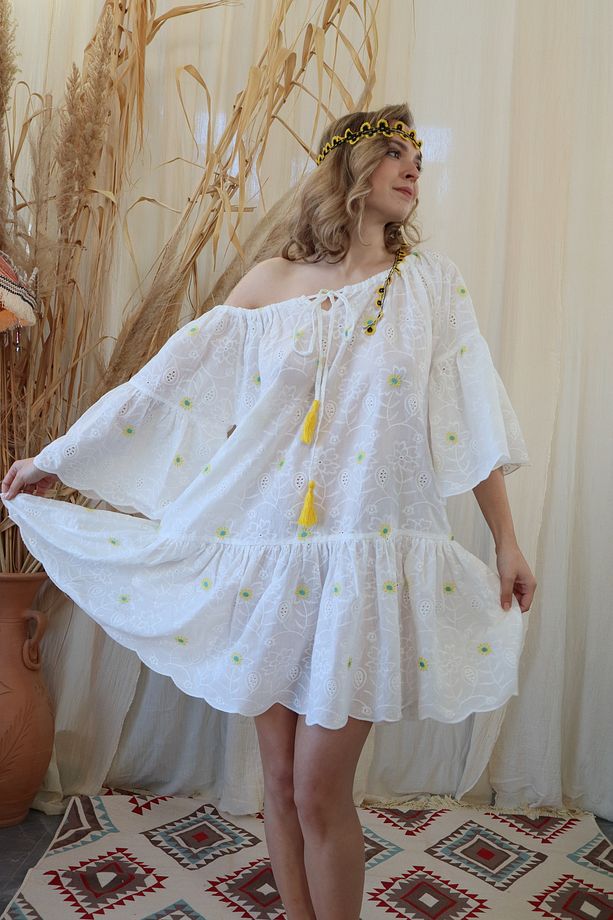 PAPATYA PAMUK FİSTO BOHO ELBİSE - 1
