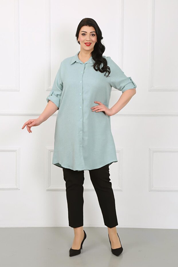 Women's Mint Green Soft Linen Large Size Tunic