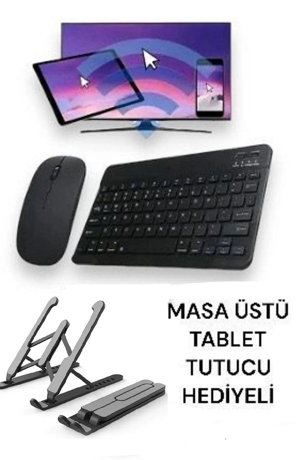 Tüm Cihazlara Uyumlu Akıllı Taşınabilir Şarj Edilebilir Kablosuz Bluetooth Klavye ve Mause Seti - 1