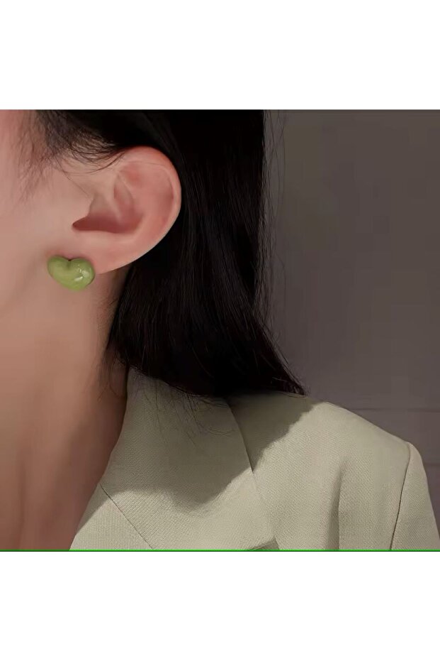 Tatlı Yeşil Kalp Küpe - 3