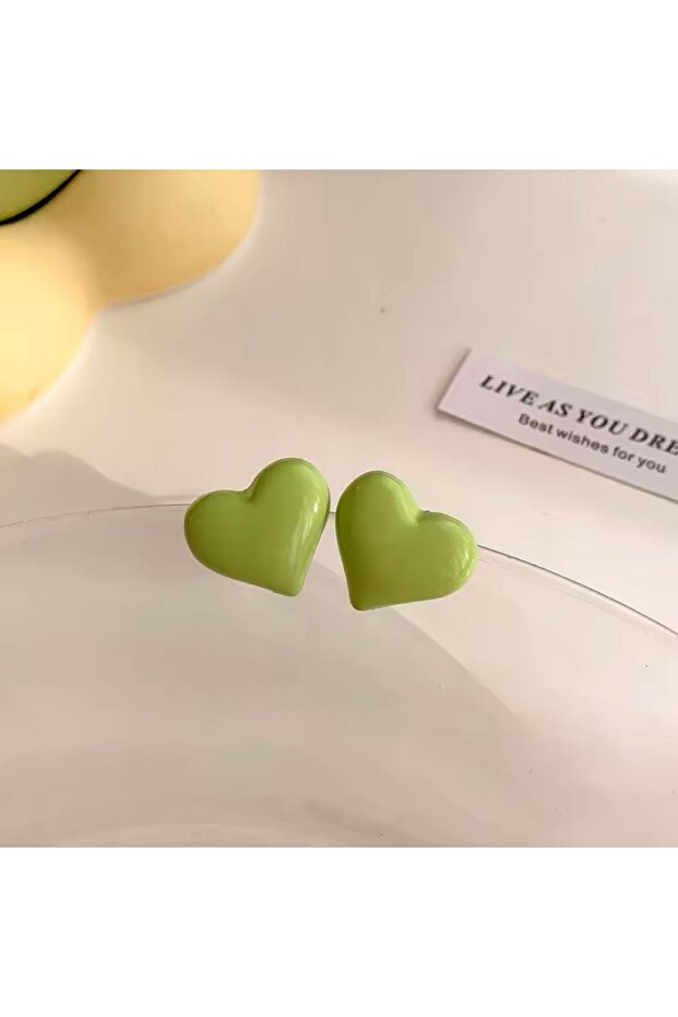 Tatlı Yeşil Kalp Küpe - 2