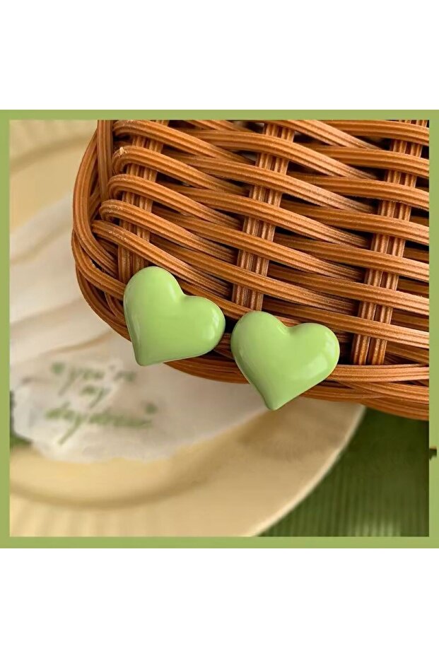 Tatlı Yeşil Kalp Küpe - 5