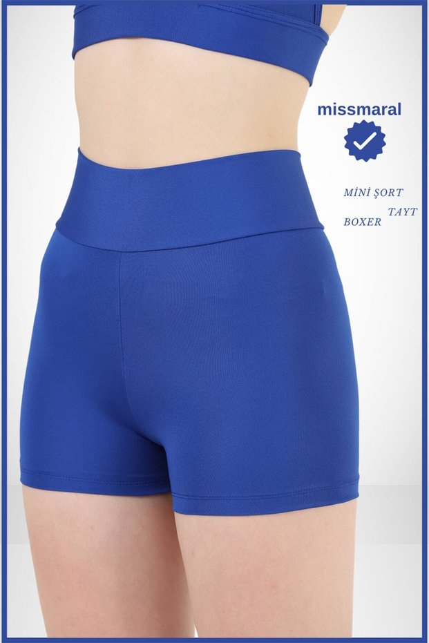 Women's Mini Shorts Boxer Cobalt Blue High Waist Firming Fit Look 11080