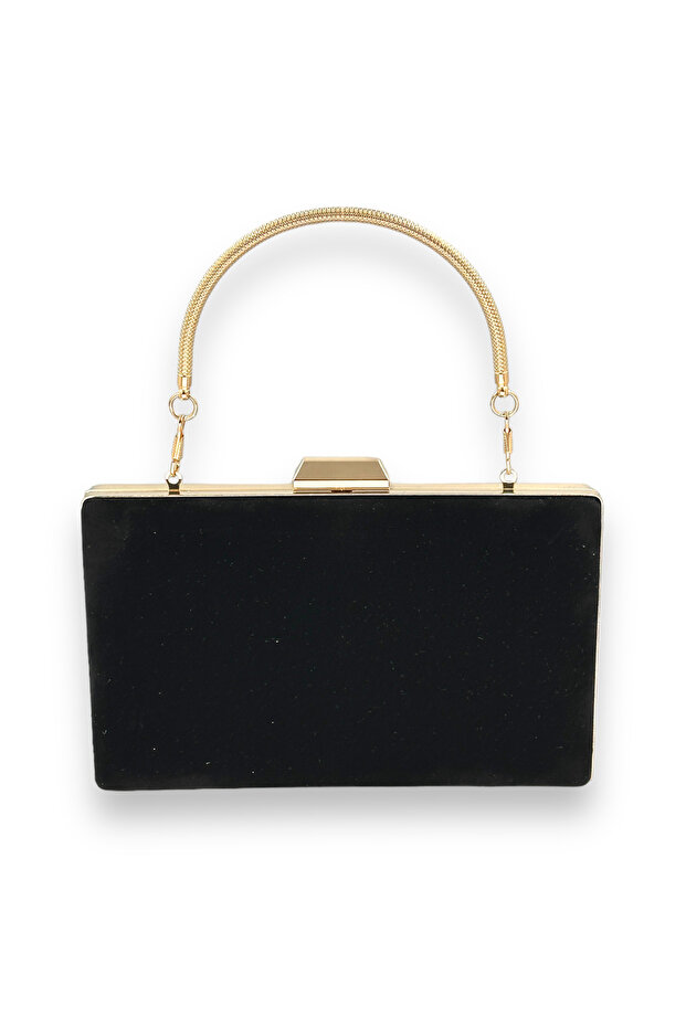 Black Color Suede Metal Handle Evening Bag Evening Bag Henna Wedding Engagement Prom Invitation