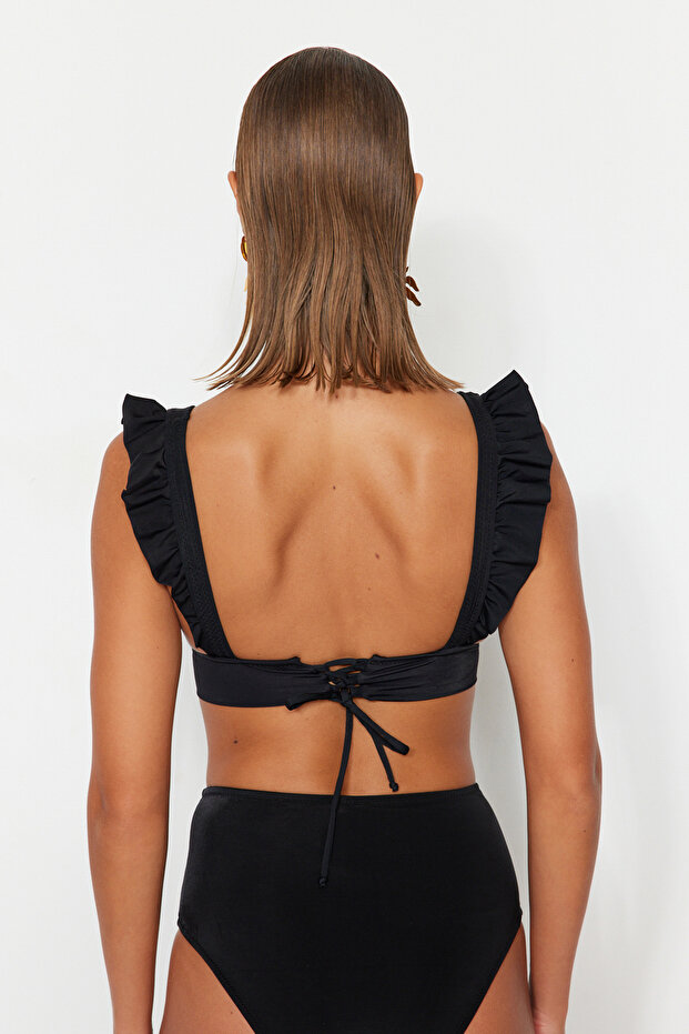Siyah Volanlı Üçgen Kaplı Bikini Üstü TBESS21BU0056 - 6