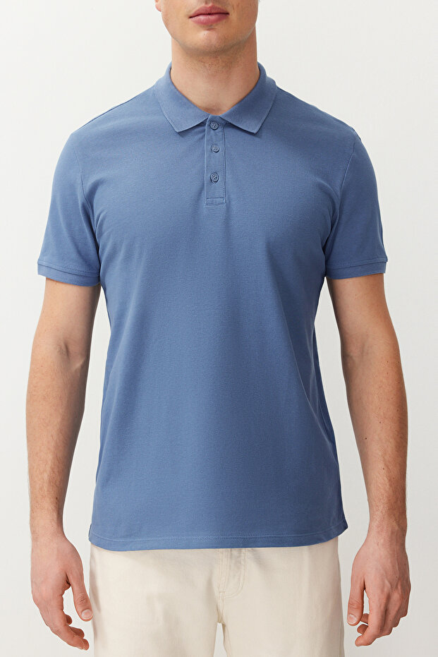 Indigo Regular/Normal Kesim Dokulu Polo Yaka T-Shirt TMNSS24PO00043 - 6