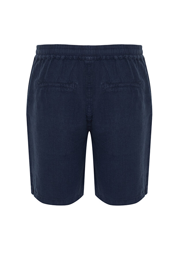 Premium Lacivert %100 Keten Regular Fit Beli Lastikli Şort TMNSS24SR00050 - 8