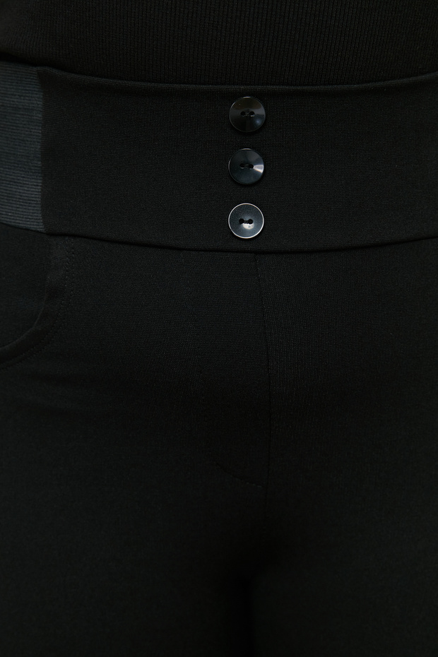 Siyah Beli Lastikli Skinny Örme Büyük Beden Pantolon TBBAW23AR00023 - 9
