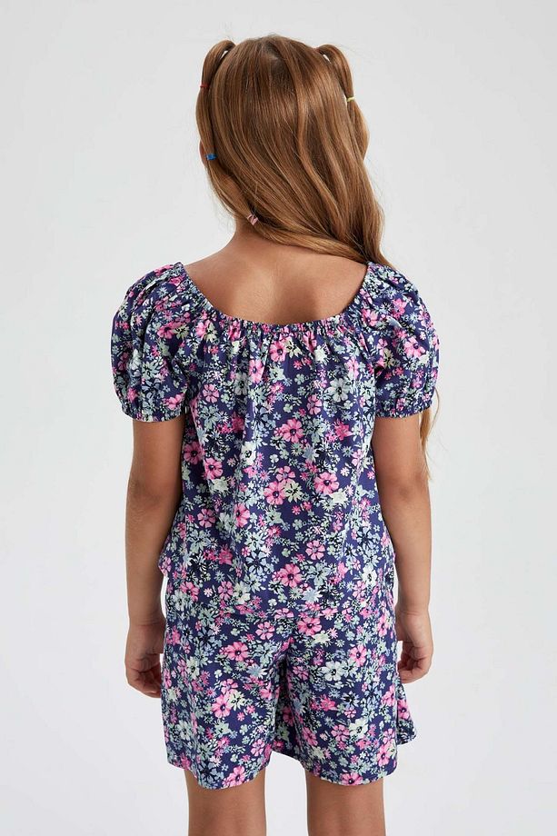Kız Çocuk Çiçekli Kısa Kollu Poplin Bluz X7626a622hs - 3