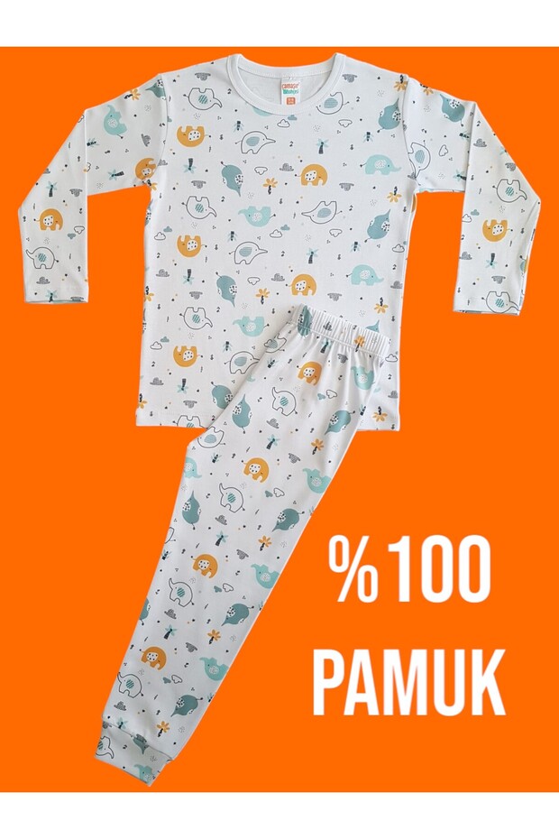 Long-Sleeved Patterned Kids Pajama Set #printedkidspajamas #laundrygarden #animalprint