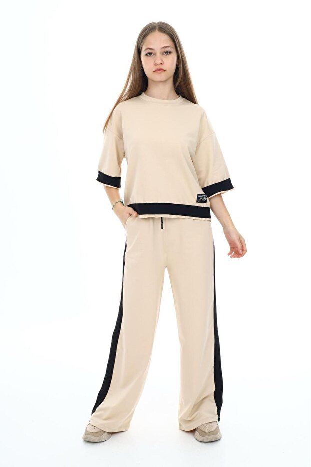 Girl's 100% Cotton Oversize Half Sleeve Top and Bottom Tracksuit Set