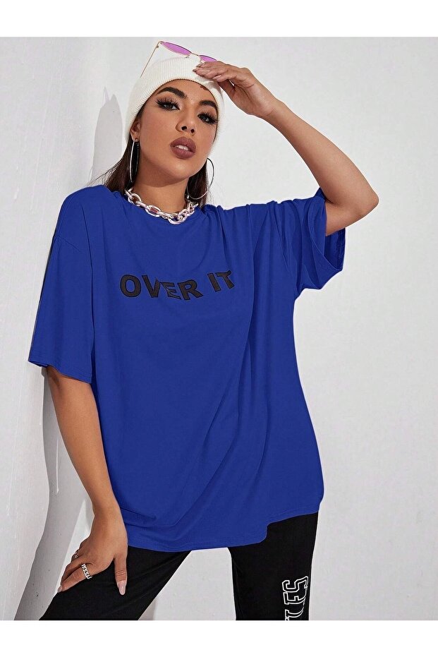 تي شيرت كاجوال مقاس كبير مطبوع عليه Over It Boyfirend