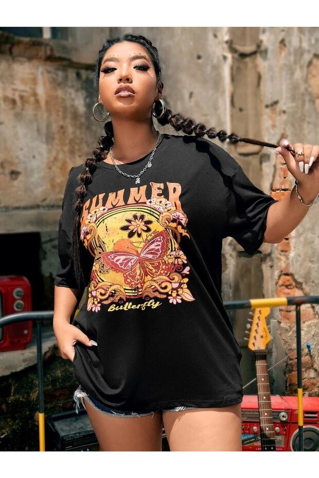 Μαύρο μπλουζάκι Oversize Summer Printed - 5