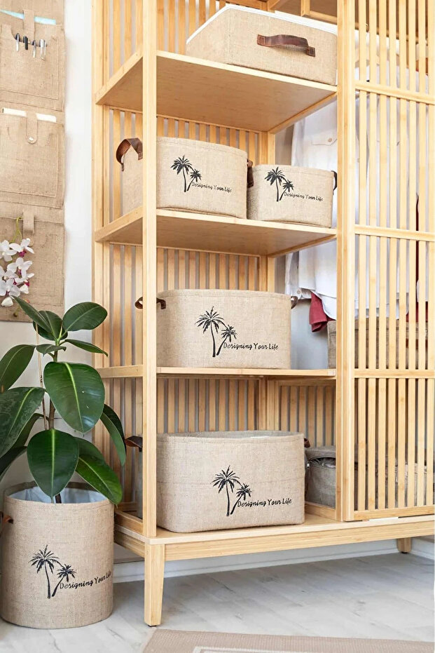 Set of 4 Jute, Under Cabinet Laundry Children's Room Toy Organizer Folding Storage Basket Organizer