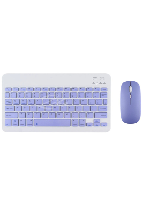 Samsung Galaxy Tab A P587 10.1" Uyumlu Kablosuz Bluetooth Şarjlı Mini Q Klavye Mouse Seti - Mor - 1