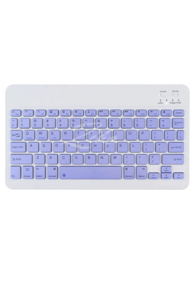 Samsung Galaxy Tab A P587 10.1" Uyumlu Kablosuz Bluetooth Şarjlı Mini Q Klavye Mouse Seti - Mor - 2