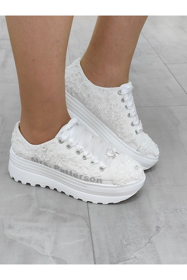 Women's Bridal Shoes Sports Applique White Lace Extremely Comfortable Evening Dress Sneakers