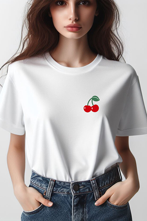 Cherry Printed Coquette 2024 Fashion White Oversize Crew Neck T-shirt