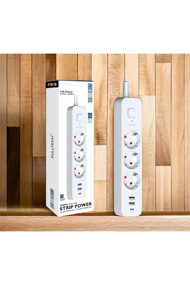 Isıya Dayanıklı Akım Korumalı Power Tuşlu 3'lü Grup Priz 3xUSB 1x Type-C Çıkışlı Priz - 1