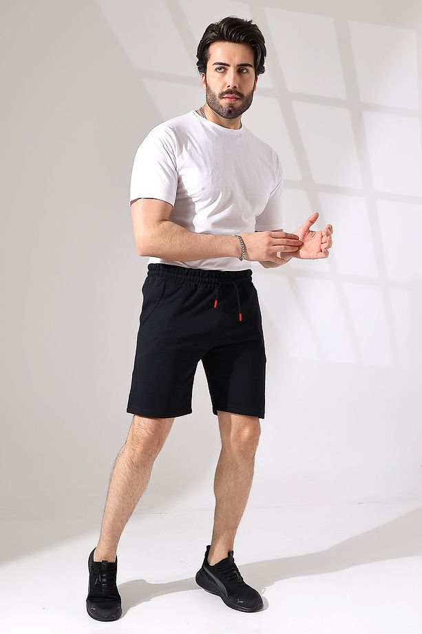 Erkek Regular Fit Siyah Pamuklu Yazlık Şort - 1