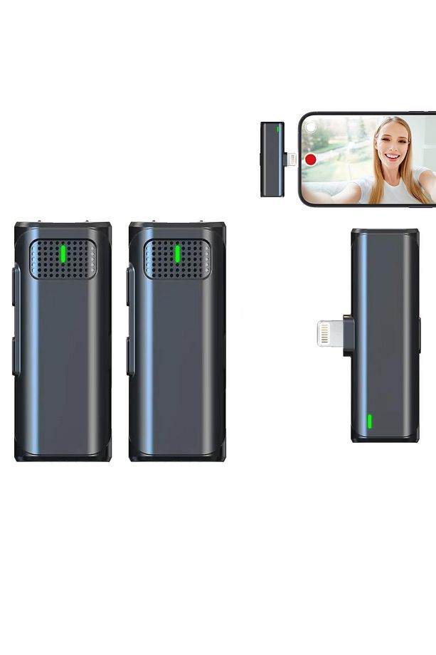 Kablosuz Yaka Mikrofonu Klipsli Canlı Yayın Röportaj Video Kayıt Mikrofonu Lightning Uyumlu V8-2Type - 6