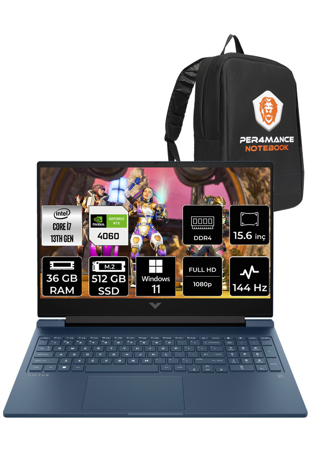 Victus 15 i7 13700H 36GB RAM 512GB SSD RTX4060/12GB 144Hz 15.6'' FHD W11HOME 8U844EA & PER4 ÇANTA - 1