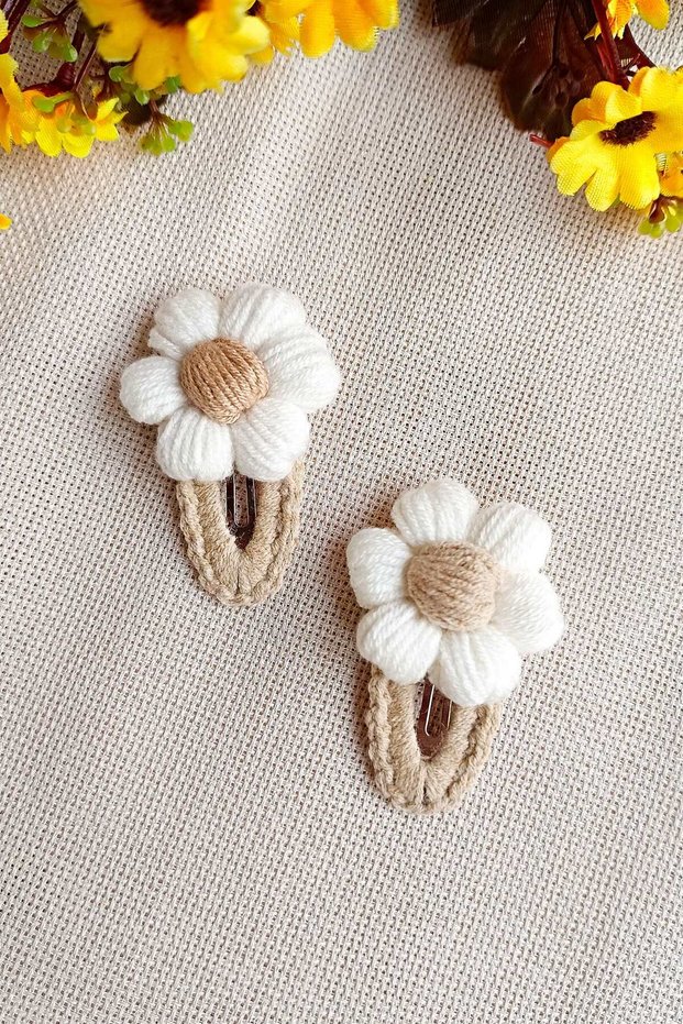Daisy Patterned Snap Fastener Children's Baby Hair Clip / Hair Accessory Set of 2 Baby Hair Clips - Girls' Hair Clips