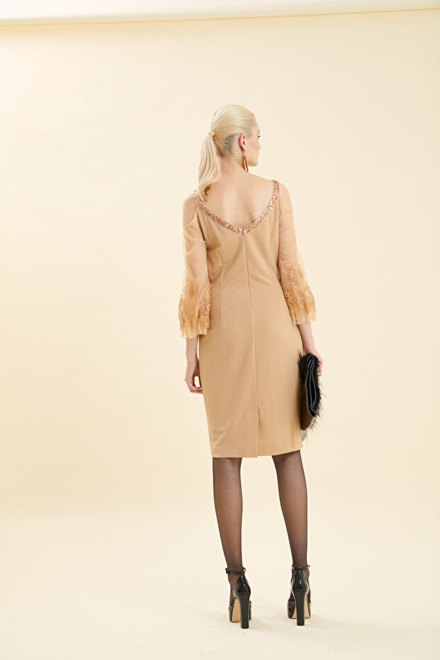 Payetli Dantelli Elbise - 5