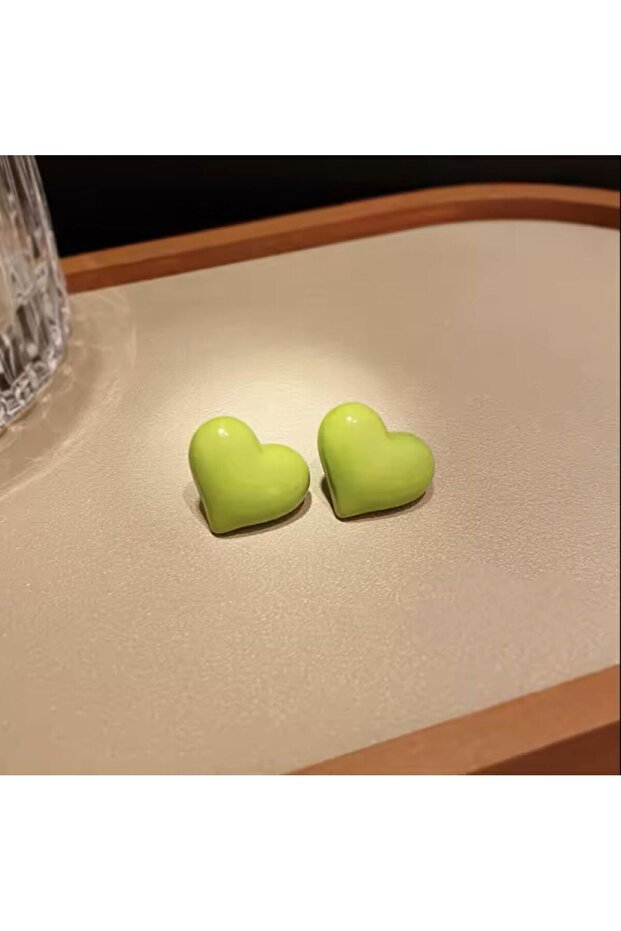 Tatlı Yeşil Kalp Küpe - 4