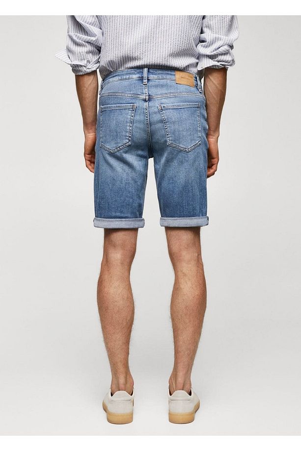 Slim fit kot bermuda şort - 4
