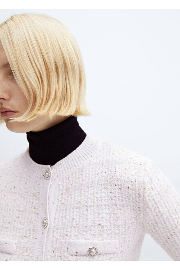 Mücevher düğmeli tüvit hırka - 6