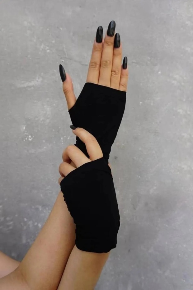 Düz Siyah Parmaksız Eldiven - 2