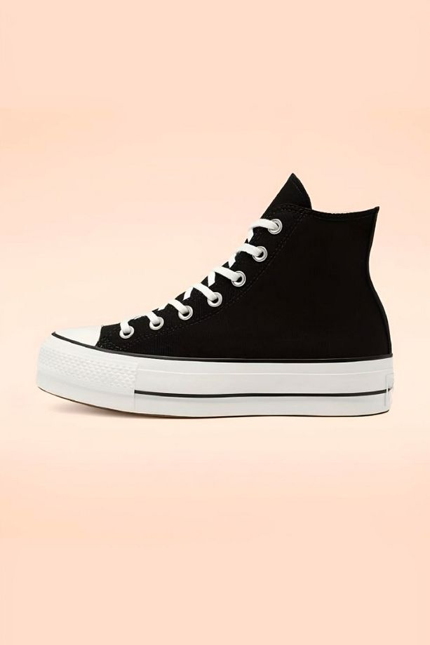 Siyah Uzun Bilekli Unisex Bağcıklı Kalın Taban All Star Platform Sneaker Spor Ayakkabı - 4