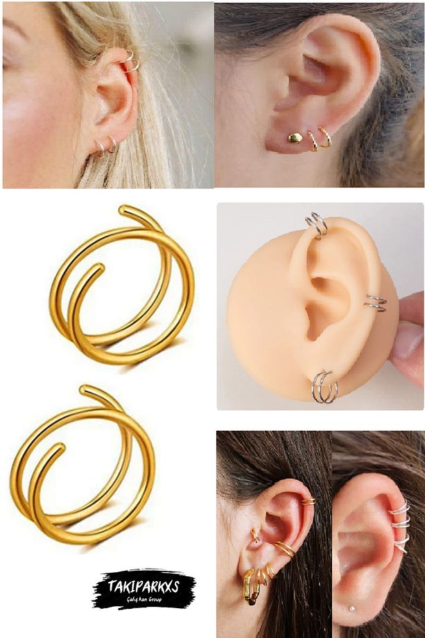 Unisex 1 Çift Gold Septum Dudak Kıkırdak Kaş Burun Tek Delik Kullanımlı Çift Görünüm Hızma Küpe Seti - 1