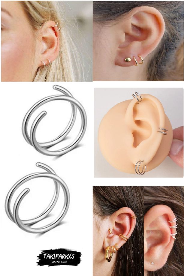 Unisex 1 Çift Silver Septum Dudak Kıkırdak Kaş Burun Tek Delik Kullanım Çift Görünüm Hızma Küpe Seti - 1