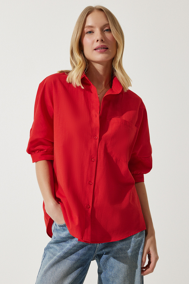 Women's Red Balloon Sleeve Poplin Shirt DD01308