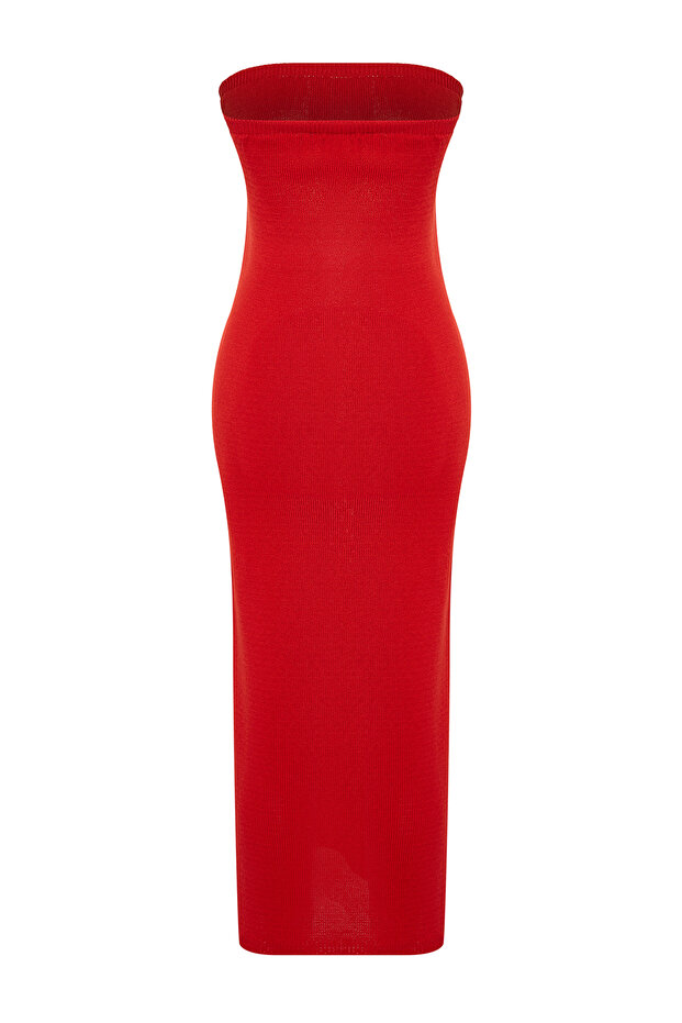 Kırmızı Maxi Triko Straplez Elbise TWOSS24EL00360 - 8