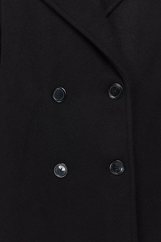 Palton oversize din cașmir lână negru, croială largă TWOAW21KB0038 - 14