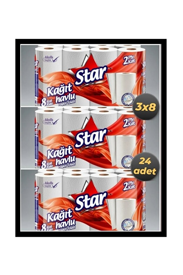 24 Adet Rulo Havlu Kağıt, Rulo Kağıt Havlu Çift Katlı 24'lü Kağıt Havlu, Havlu Peçete - 1