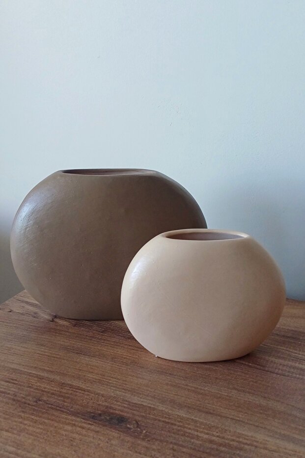 Yassı Seramik Vazo İkili Set - 1