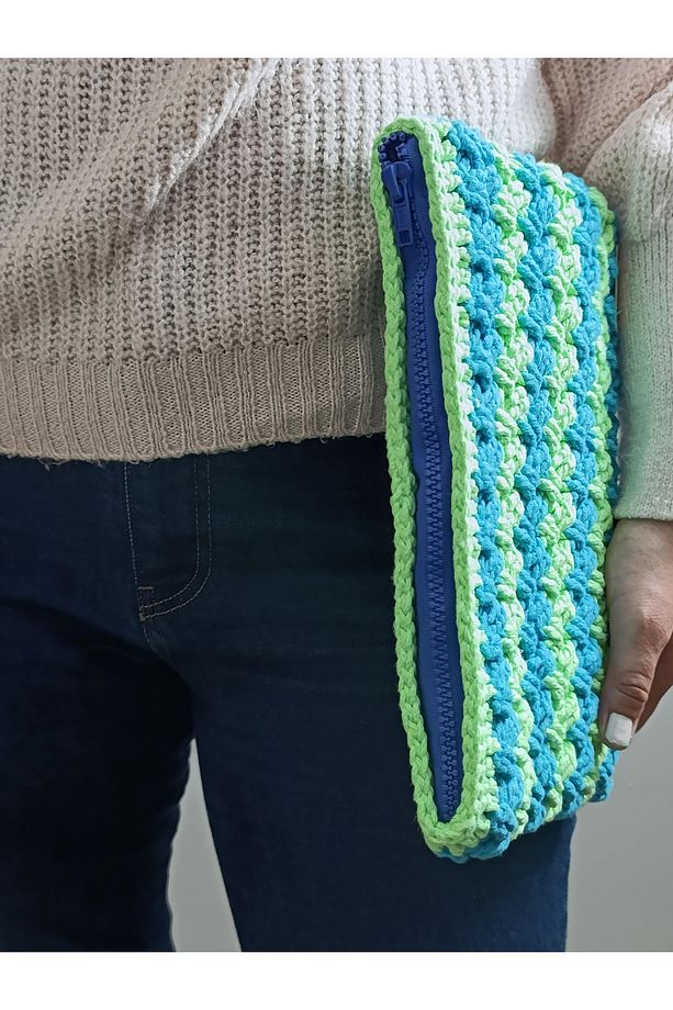 MAVİ YEŞİL OMBRE EL İŞİ CLUTCH ÇANTA - 2