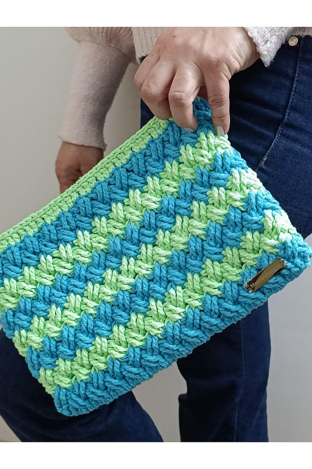 MAVİ YEŞİL OMBRE EL İŞİ CLUTCH ÇANTA - 1