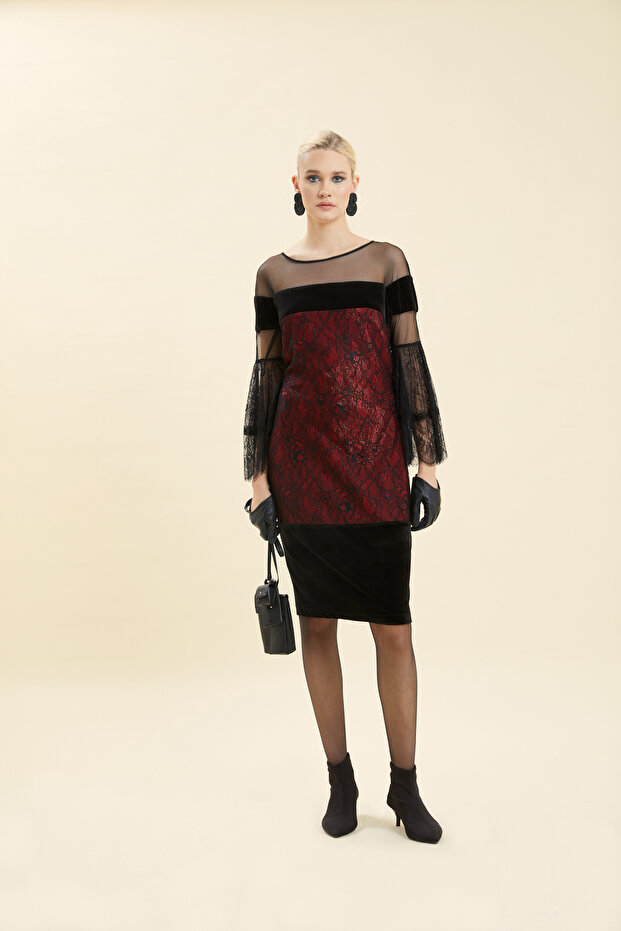 DANTEL DETAYLI TRANSPARAN ABİYE ELBİSE - 1