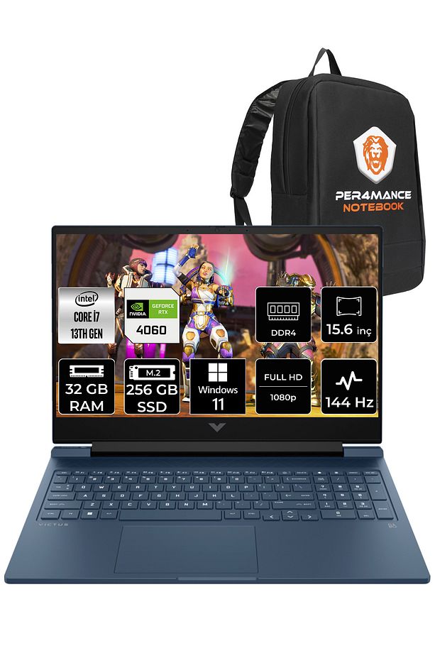 Victus 15 i7 13700H 32GB RAM 256GB SSD RTX4060/12GB 144Hz 15.6'' FHD W11PRO 8U844EA & PER4 ÇANTA - 1