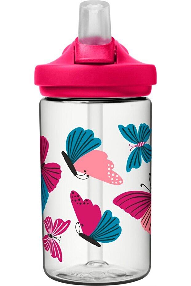 Eddy Colorblock Butterflies Geri Dönüştürülmüş Tritan Plastik Pembe Pipetli Suluk 400 ml - 4